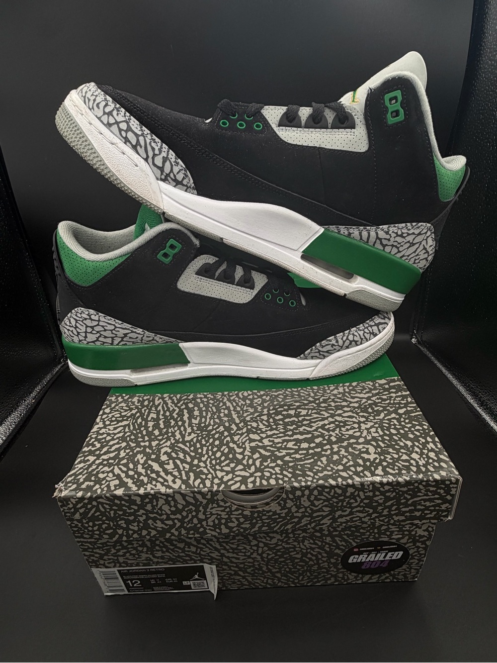 Jordan Men's Black and Green Low-Top Sneakers
12 M great condition OG box